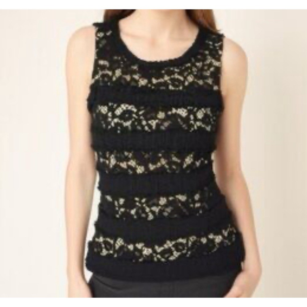 J Crew Women's Black Nude Fringe Lace Sleeveless‎ Tank Top Shirt Size XS